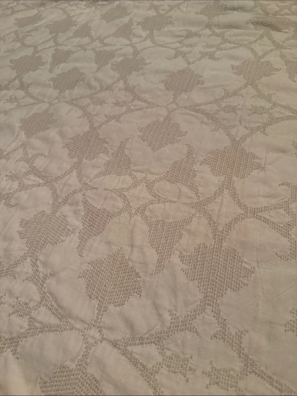 Pottery Barn Cream Cross-stitch Botanical Full Queen Cotton Blend Duvet Cover